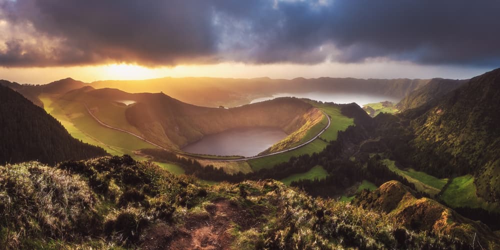 Sunset Crater Lake View by Jean Claude Castor — canvas wall art