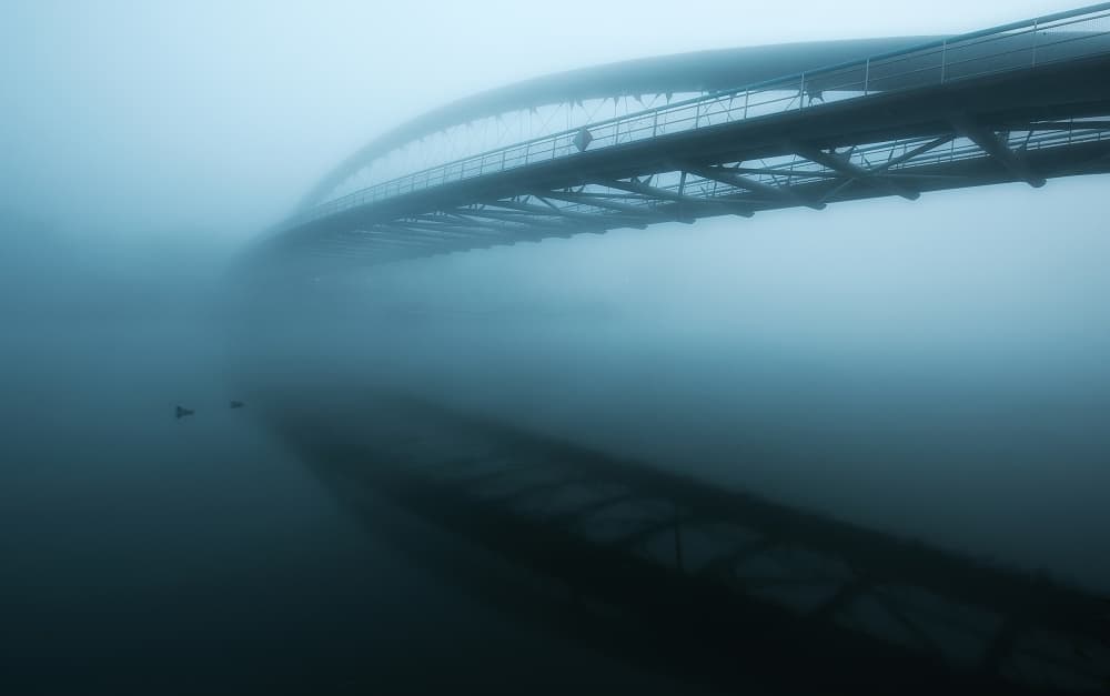Tranquil Foggy Bridge by paralaxa — canvas wall art
