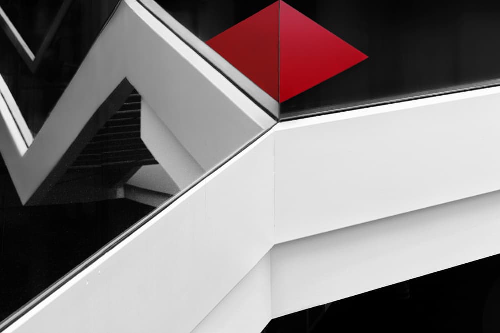 Red Geometric Stairway by Hans-Wolfgang Hawerkamp — canvas wall art