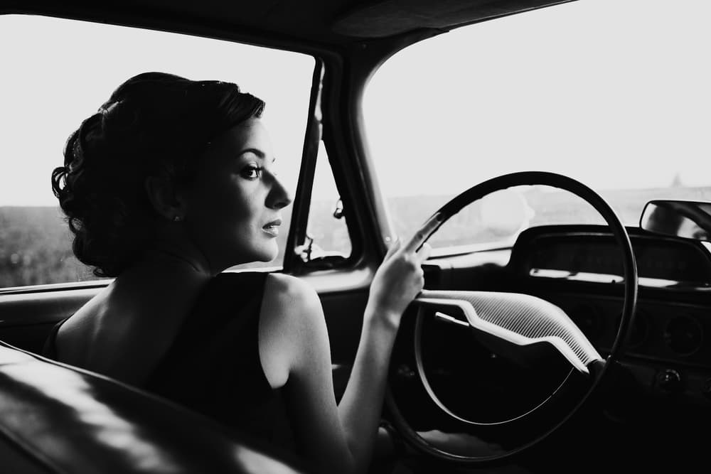 Elegant Woman Classic Car by fyb — canvas wall art