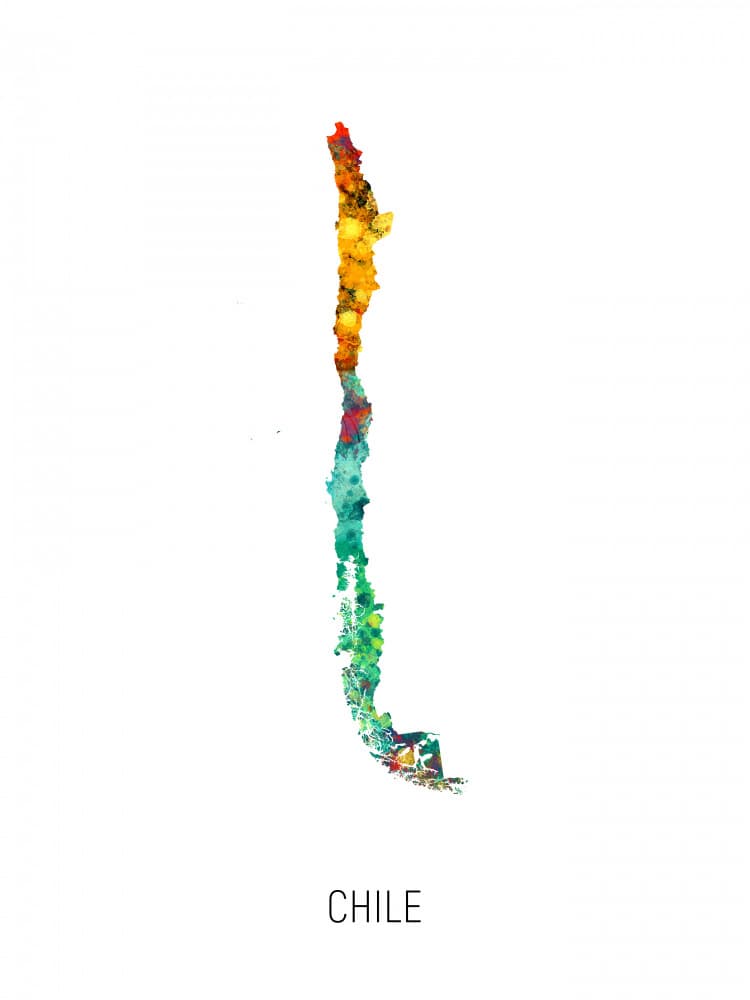 Vibrant Chile Map by Michael Tompsett — canvas wall art