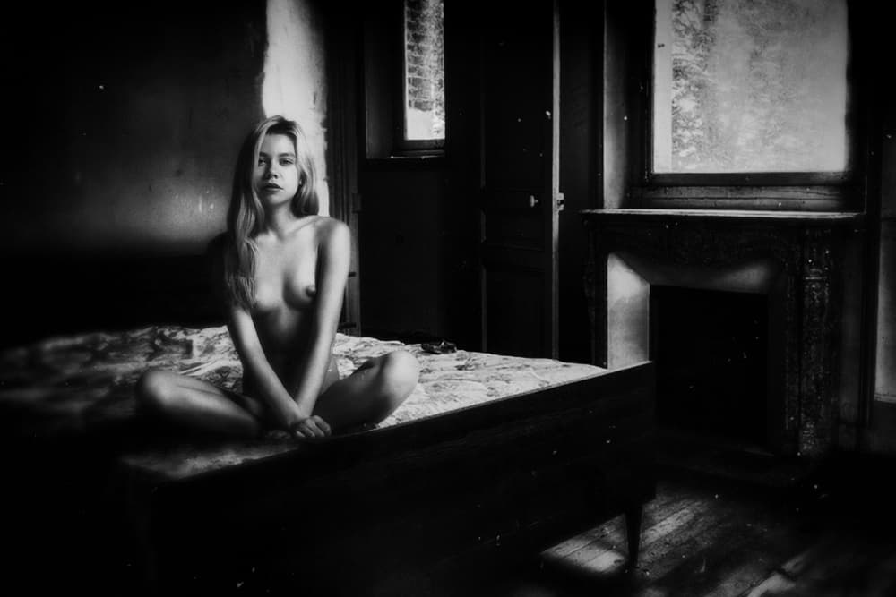 Moody Bedroom Nude by Holger Droste — canvas wall art