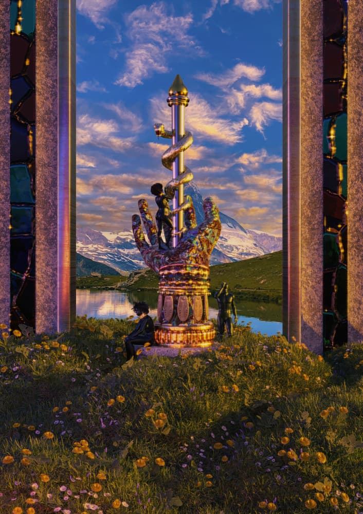 Golden Hand Mountain Realm by CosmoZach — canvas wall art