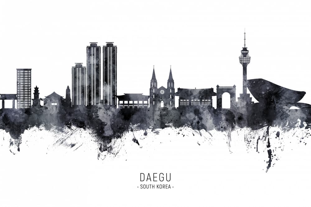 Daegu Skyline Silhouette by Michael Tompsett — canvas wall art