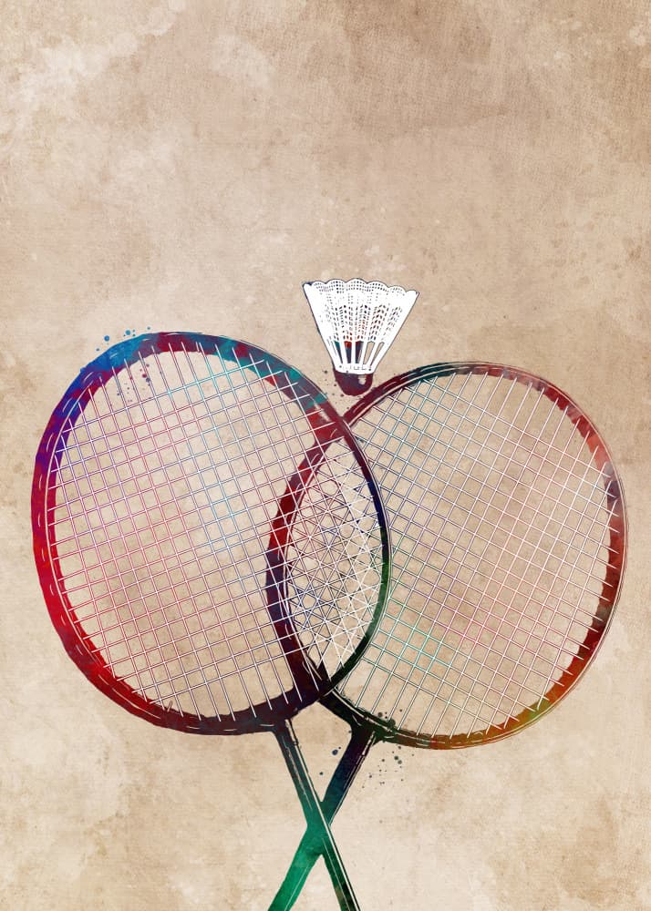 Watercolor Badminton Rackets by Justyna Jaszke — canvas wall art