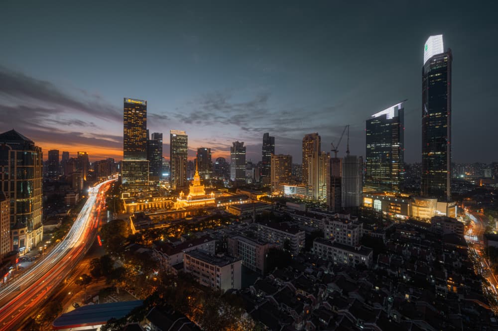 Vibrant City Dusk Trails by Steve Zhang — canvas wall art
