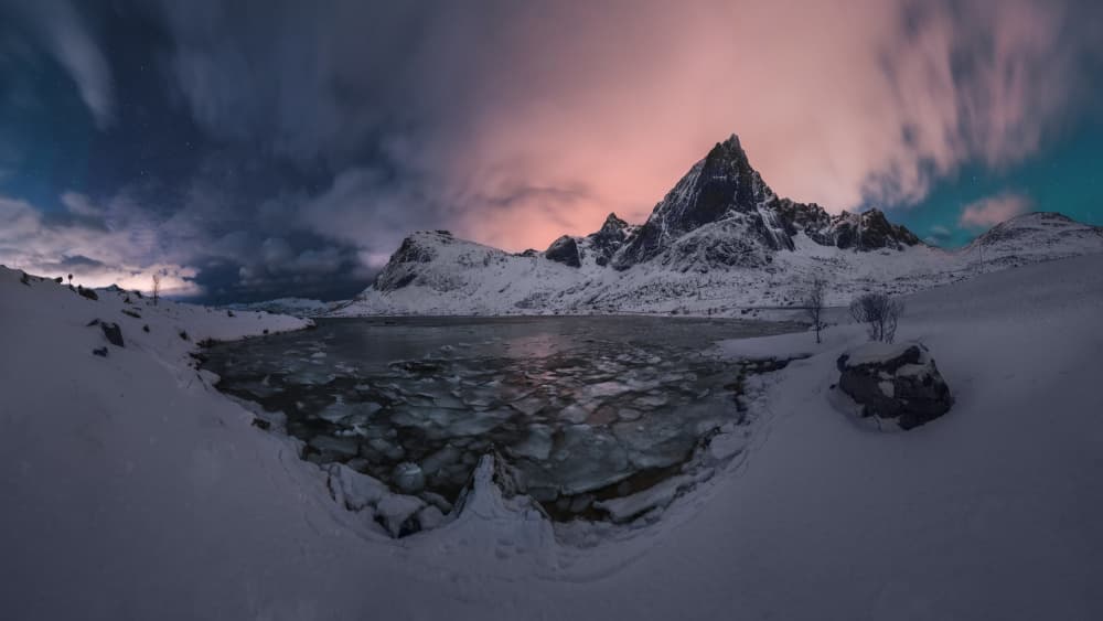 Snowy Peaks Aurora Lake by Cesar Alvarez Osorio — canvas wall art