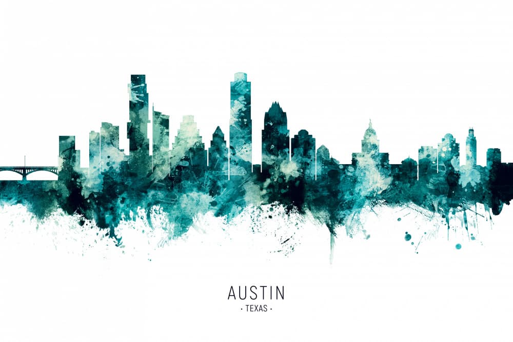 Austin Texas Skyline by Michael Tompsett — canvas wall art