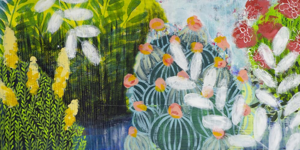 Bright Garden Blooms by Shelley Hampe — canvas wall art