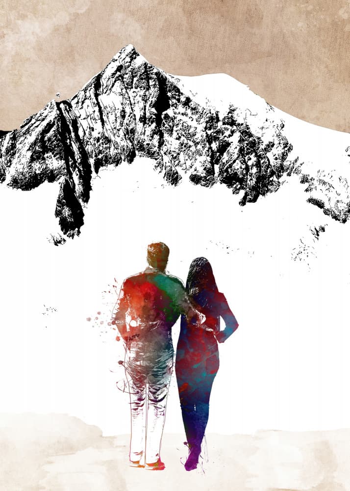 Watercolor Mountain Couple by Justyna Jaszke — canvas wall art