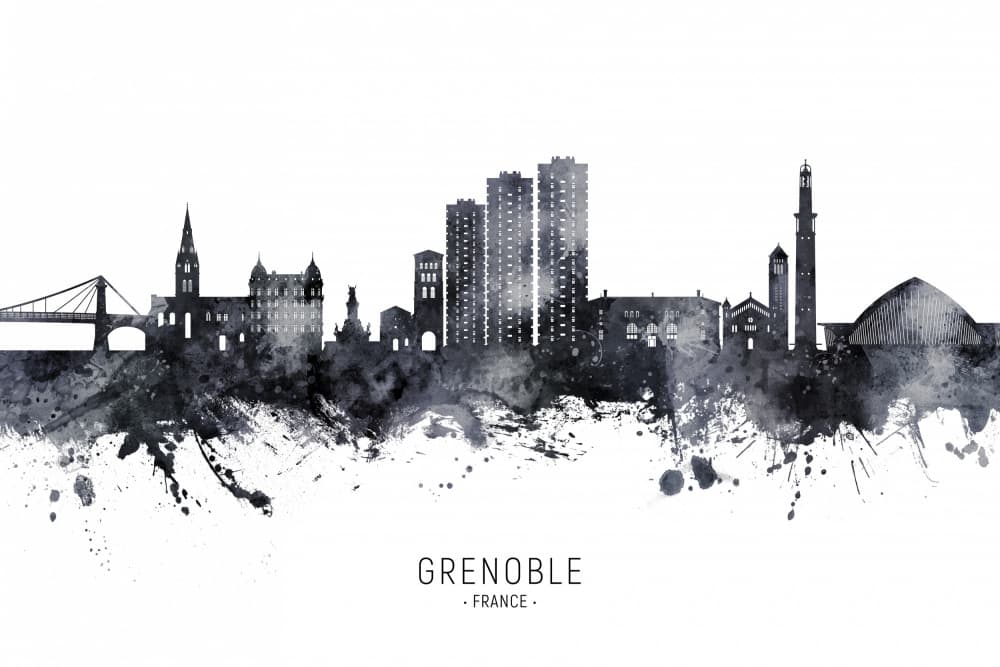 Watercolor Grenoble Cityscape by Michael Tompsett — canvas wall art