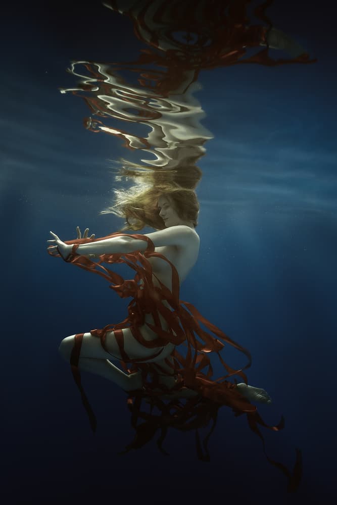 Underwater Woman Ribbons by Dmitry Frizel — canvas wall art