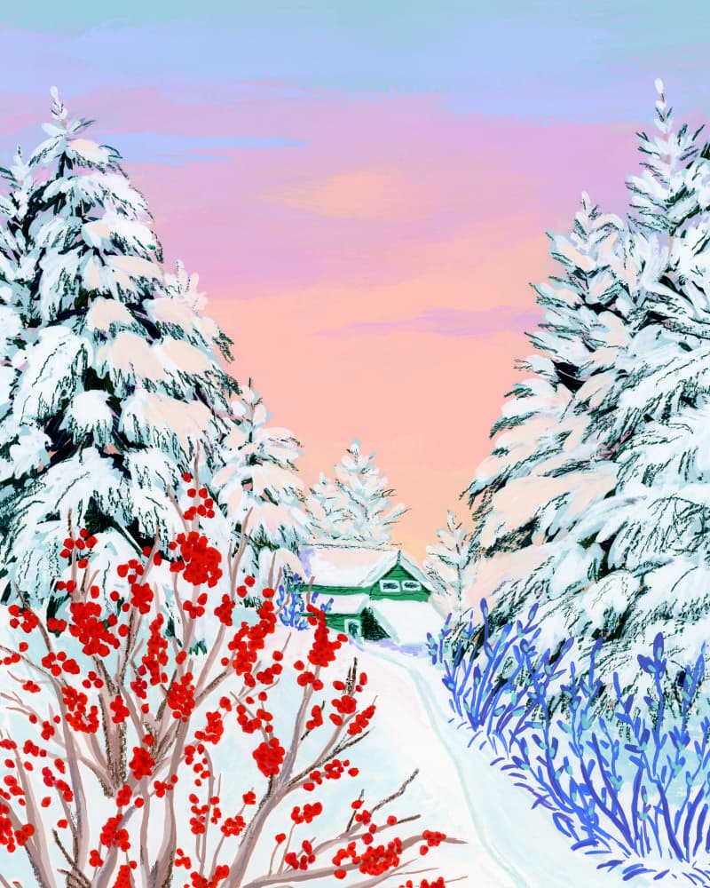 Snowy Winter Cabin by Sarah Gesek — canvas wall art
