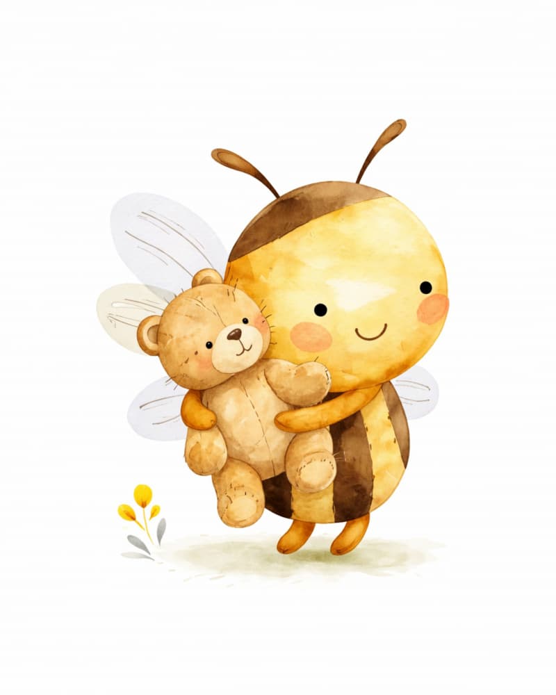 Cute Bee And Teddy Bear by Anda Bieza — canvas wall art