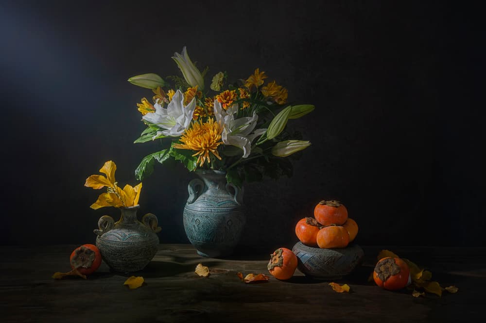 Autumn Blooms and Fruit by Lydia Jacobs — canvas wall art