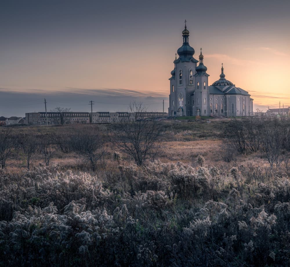 Gray Church Twilight Sky by David — canvas wall art