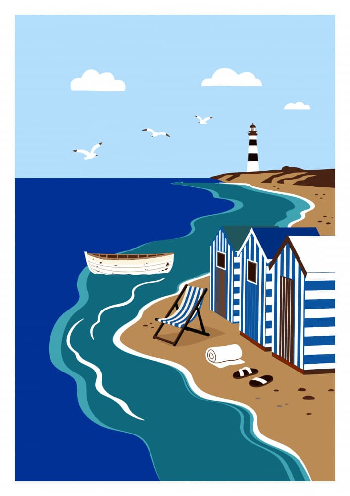 Lighthouse Beach Huts by casa cartissi — canvas wall art