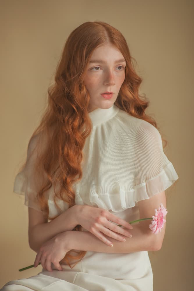 Gentle Redhead with Pink Flower by Michaela Durisova — canvas wall art