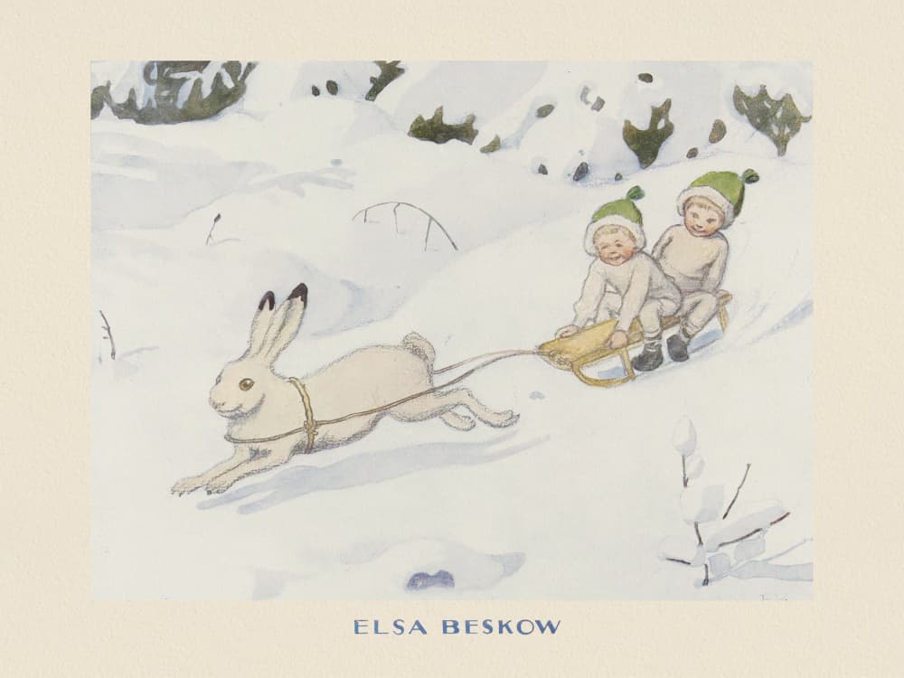 Tomtebobarnen Snöharen by Elsa Beskow — canvas wall art