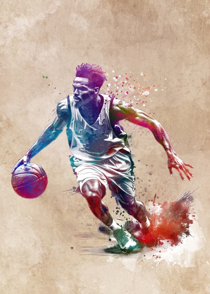 Vibrant Basketball Dribble by Justyna Jaszke — canvas wall art