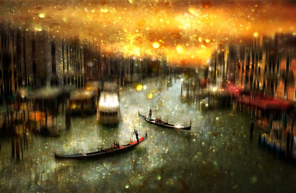 Sparkling Venice Gondolas by Krisztina Lacz — canvas wall art