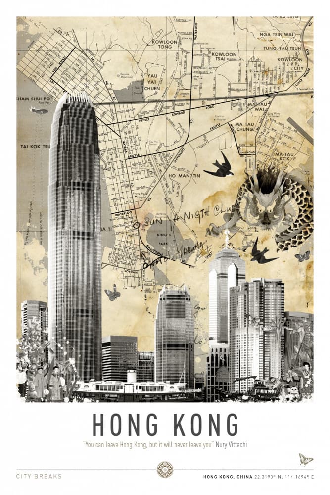 Hong Kong Vintage Cityscape by Simon Goggin — canvas wall art