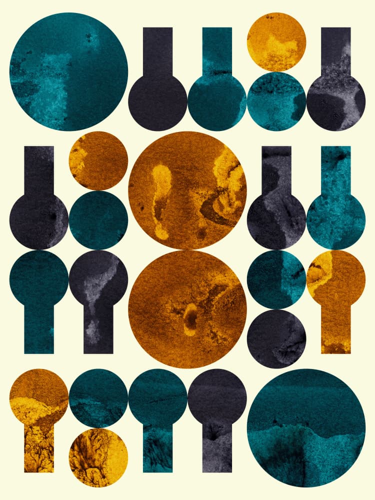 Teal Orange Abstract Shapes by Petr Strnad — canvas wall art