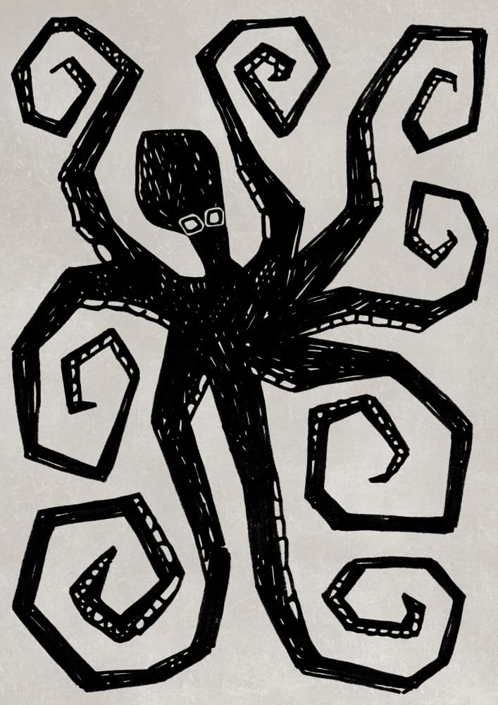 Black Octopus Swirl by Rosana Laiz Blursbyai — canvas wall art