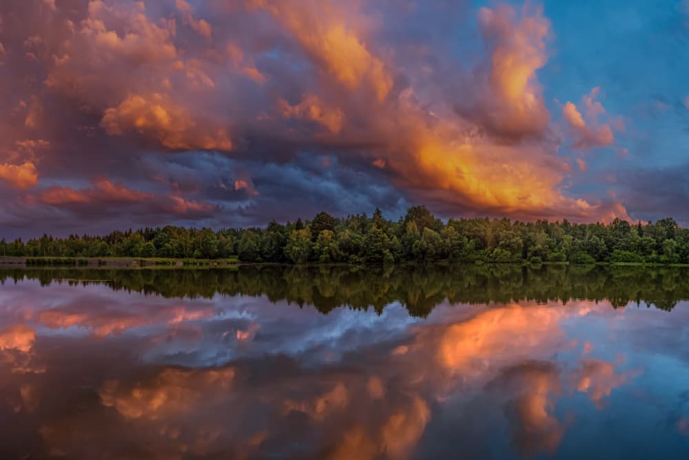 Vibrant Sunset Lake Reflection by Ilona Rosenkrancová — canvas wall art