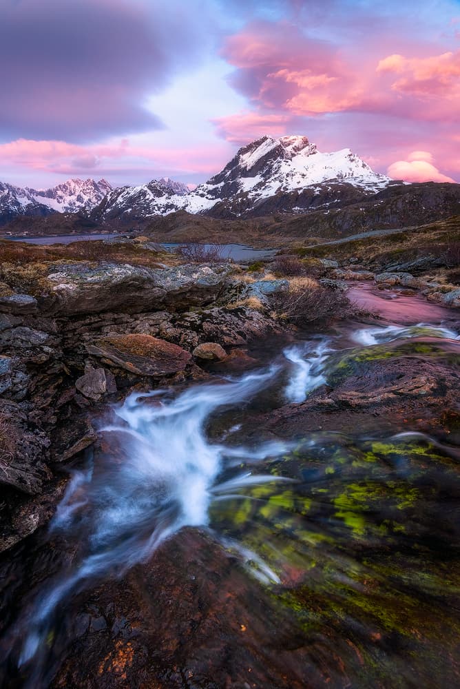 Pink Sky Mountain Stream by Daniel Gastager — canvas wall art