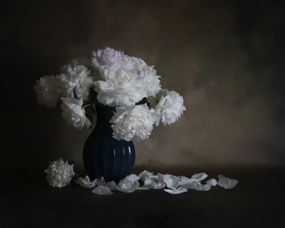 White Peonies Still Life by Cicy Chen — canvas wall art