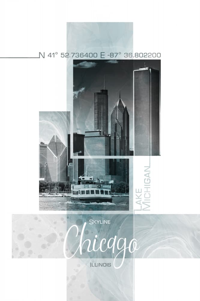 Teal Chicago Skyline by Melanie Viola — canvas wall art