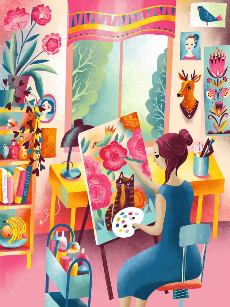Woman Painting Flowers by uta krogmann — canvas wall art