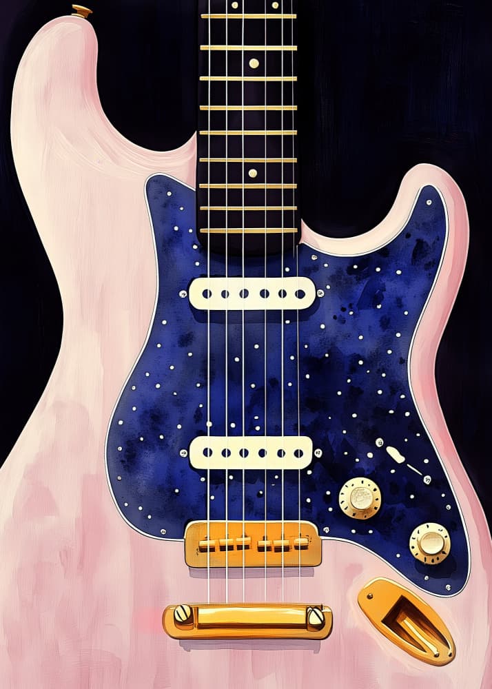 Pink Starry Guitar by Justyna Jaszke — canvas wall art