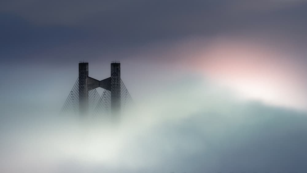 Misty Bridge Dawn by udataro — canvas wall art