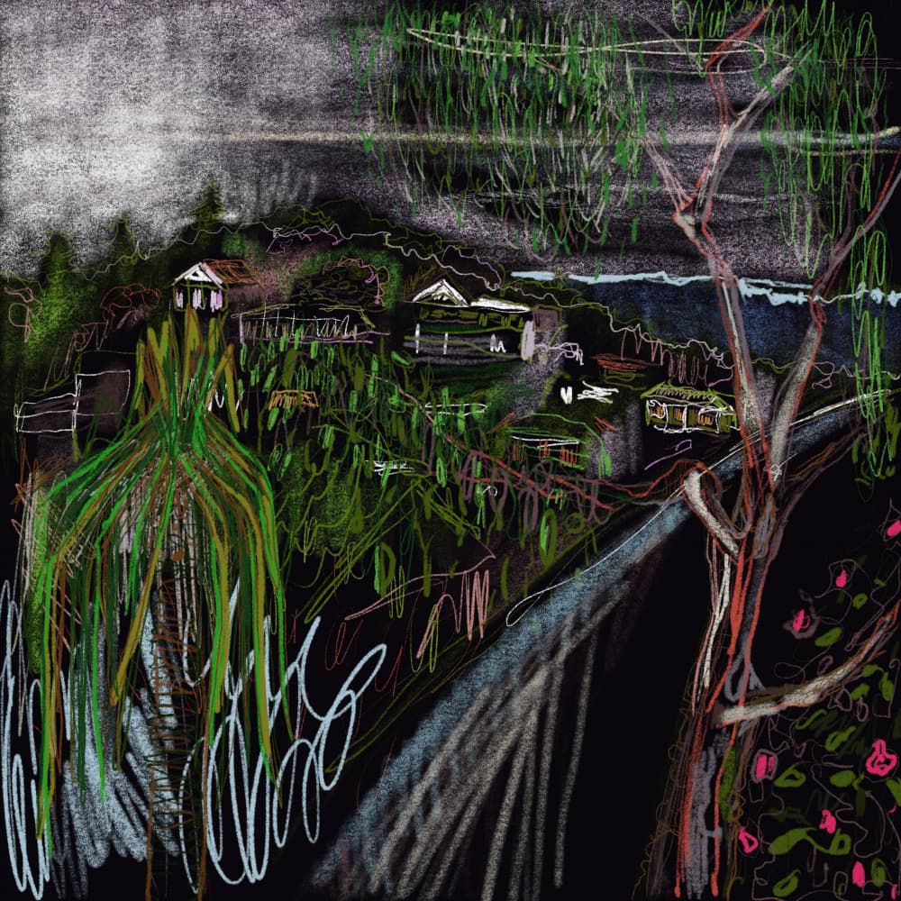Glowing Hillside Village by dirk kruithof — canvas wall art