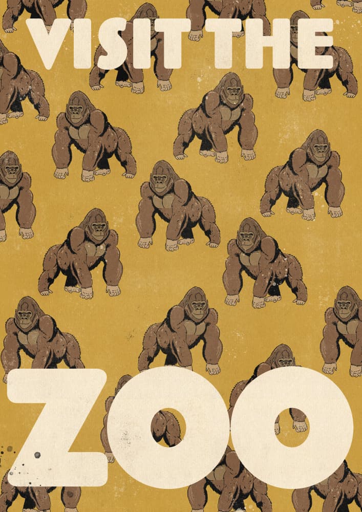 Retro Gorilla Zoo Visit by Nicholas — canvas wall art