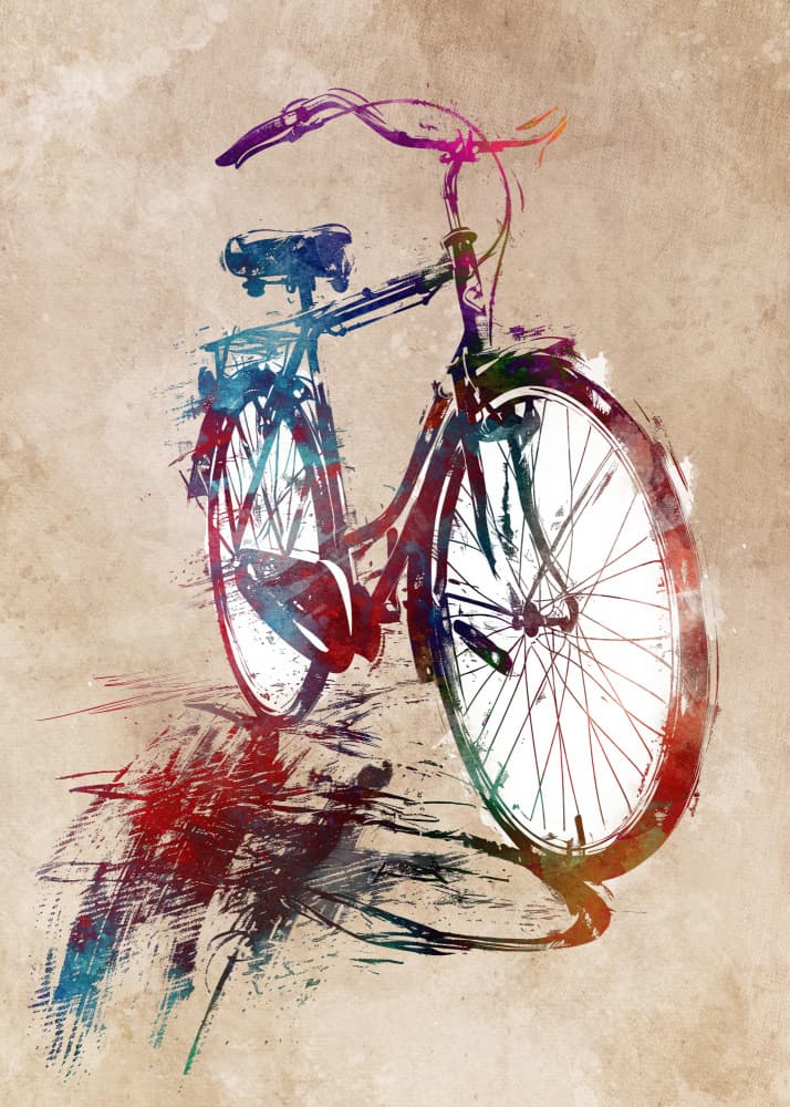 Watercolor Bicycle Splash by Justyna Jaszke — canvas wall art