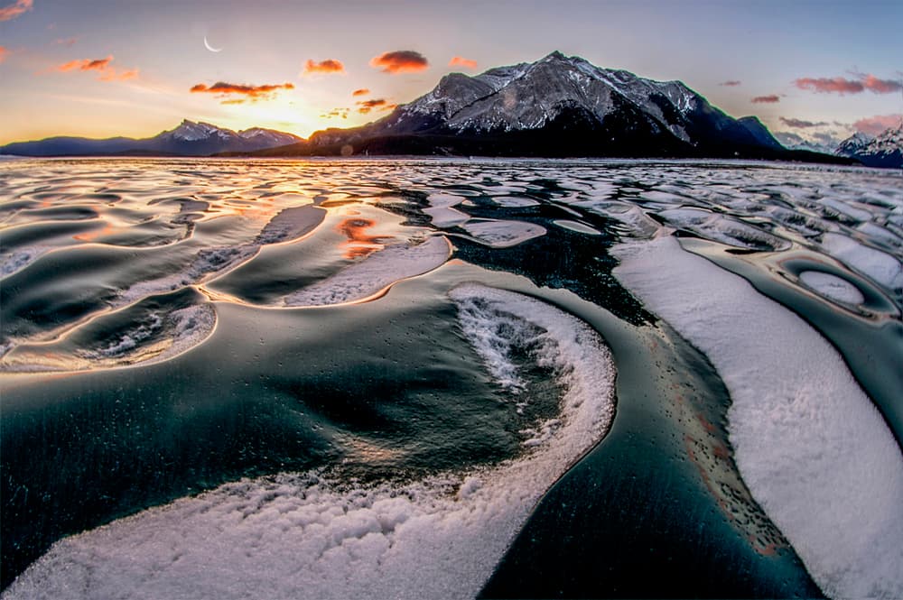 Frozen Lake Mountain Sunset by Charles Lai — canvas wall art