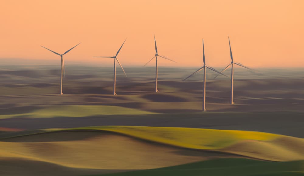 Golden Hour Turbines by Yanny Liu — canvas wall art