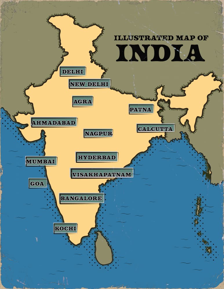 Illustrated India Map by Nicholas — canvas wall art
