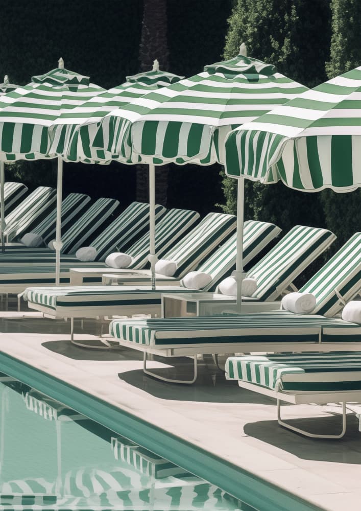 Green Striped Poolside by Talitha McQueen — canvas wall art