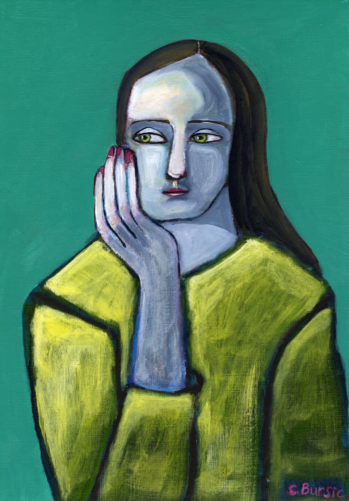 Pensive Woman Portrait by Sharyn Bursic — canvas wall art