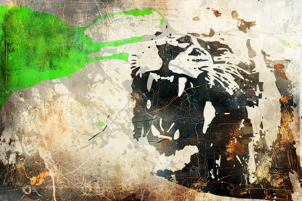 Green Splash Roaring Lion by Rafal Kulik — canvas wall art
