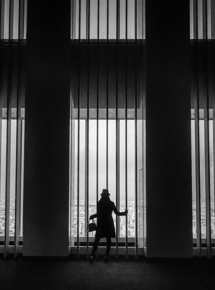 Woman City View Silhouette by Haruyo Sakamoto — canvas wall art