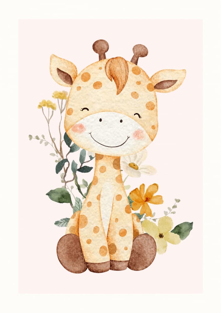 Happy Baby Giraffe Blooms by Saskia Michele — canvas wall art