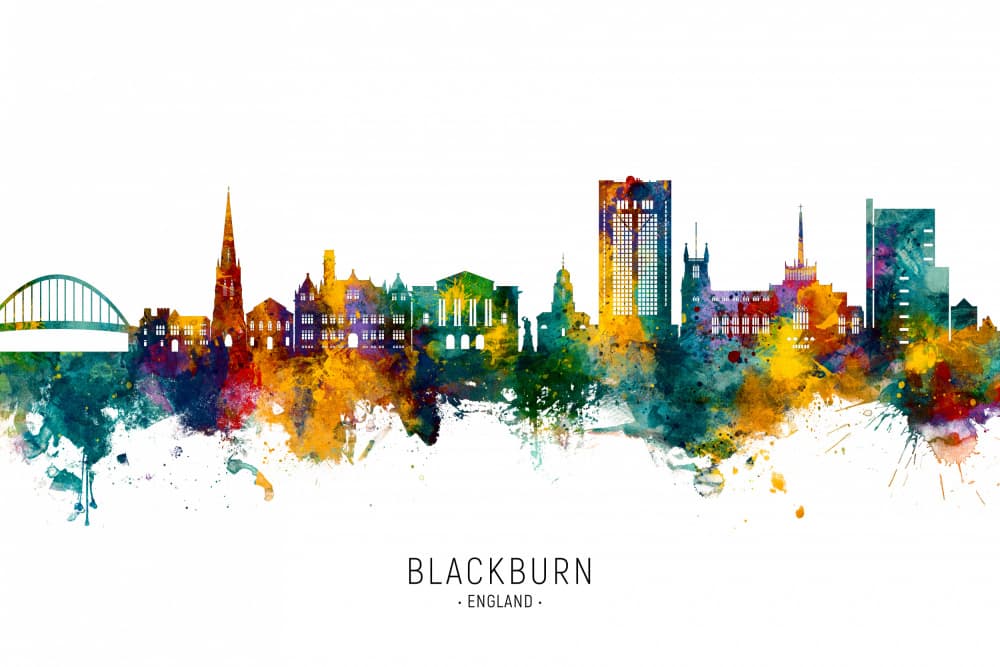 Vibrant Blackburn Skyline by Michael Tompsett — canvas wall art