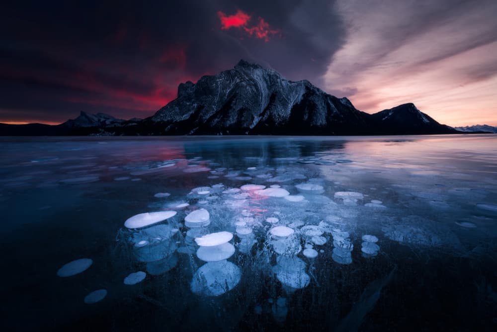Mountain Ice Bubbles Sunset by Jason Ma — canvas wall art