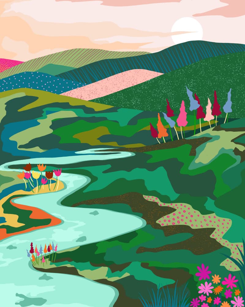 Colorful River Valley by Uma Gokhale — canvas wall art