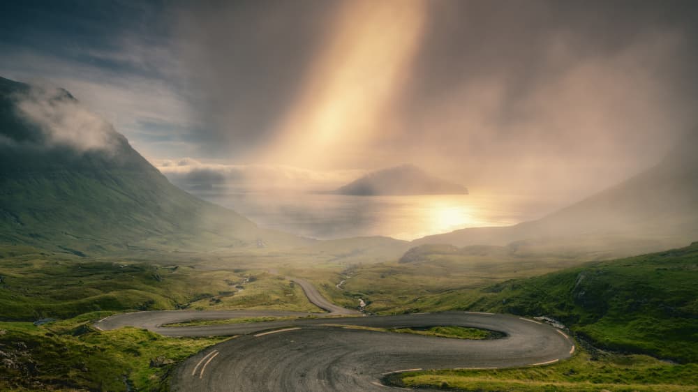 Golden Light Mountain Road by Haim Rosenfeld — canvas wall art